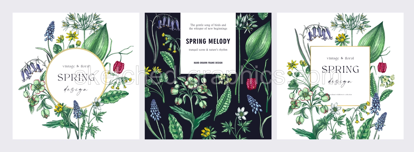 Happy spring hand drawn greeting cards set. NOT AI generated  Illustration